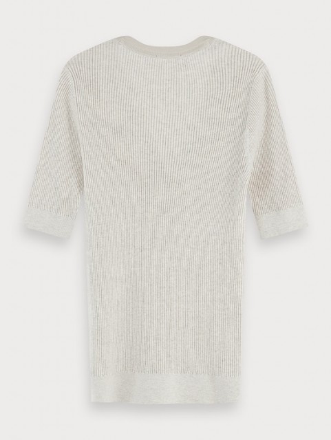 Maison Scotch - Short Sleeve Knitted Grandad In Rib - Light Grey 
