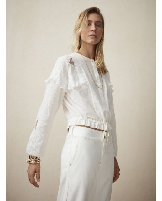 Maison Scotch - Loose Shirt With Lace And Sport Detailing - Cream 